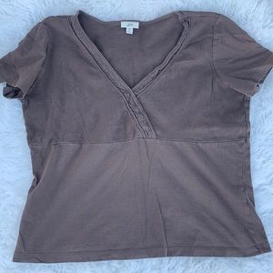 J Jill ladies T-shirt taupe brown cozy comfy  v neck
